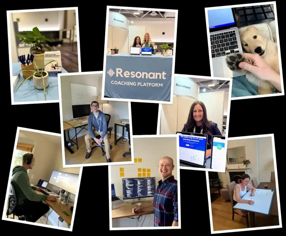 Photo collage of the Resonant team at events and working together